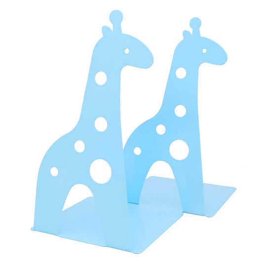 Cute Cartoon Giraffe Shape Nonskid Metal Bookends for Kids Gift Decoration (Light Blue)