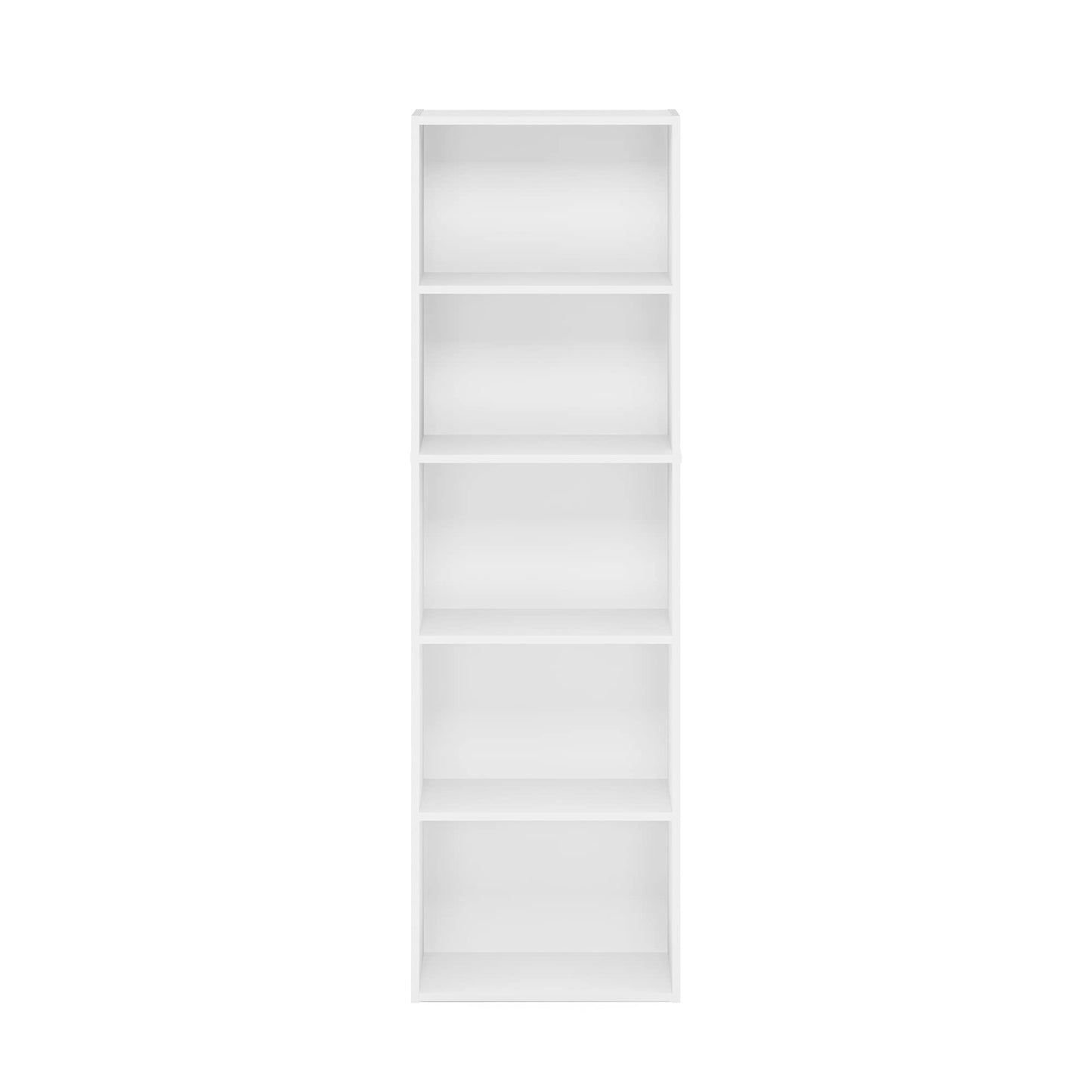 Furinno LUDER Book Shelf, 5-Tier Bookshelf, Bookcase with Open Shelves, 9.4 x 15.8 x 52, Easy Assembly, for Living Room, Bedroom, Home Office, White
