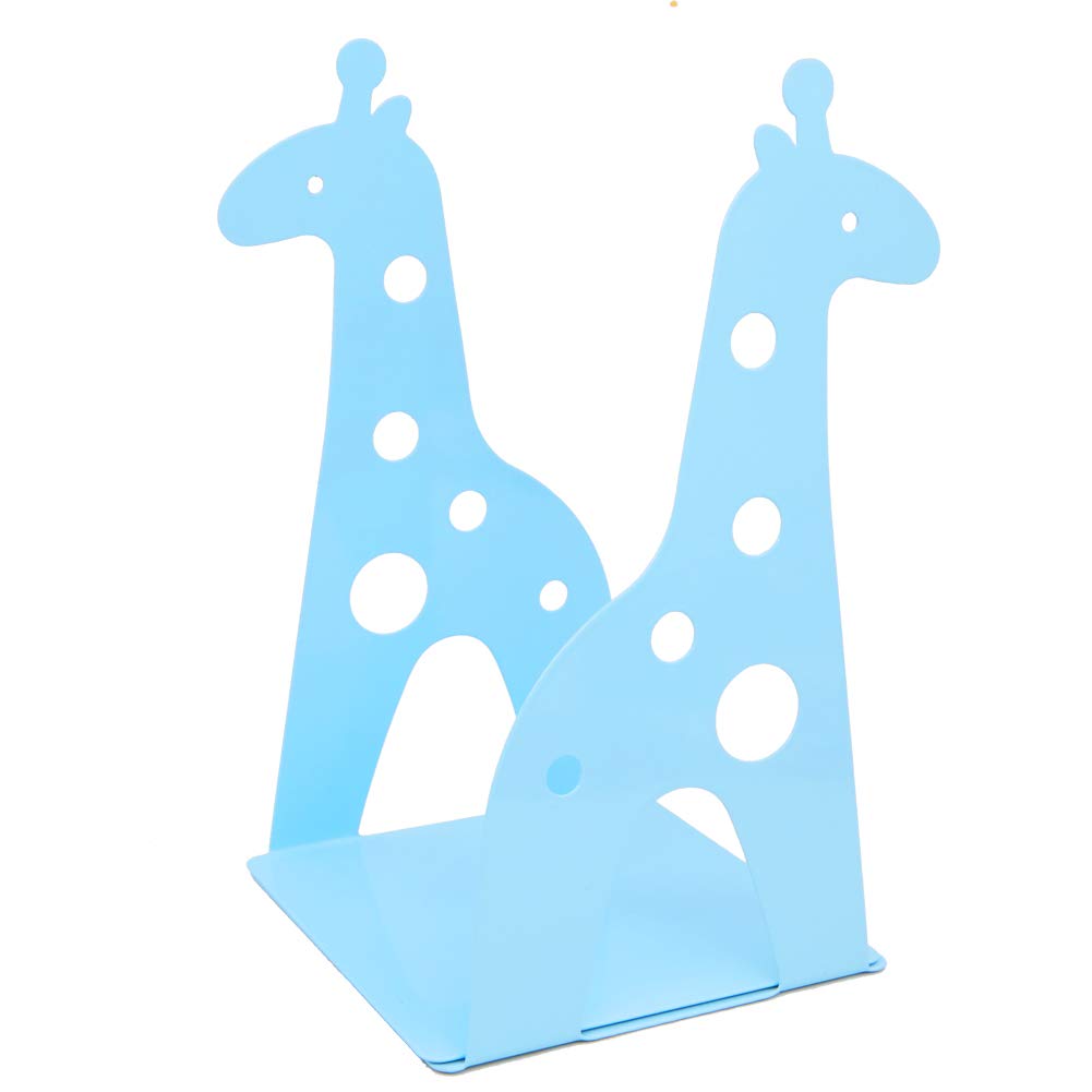 Cute Cartoon Giraffe Shape Nonskid Metal Bookends for Kids Gift Decoration (Light Blue)