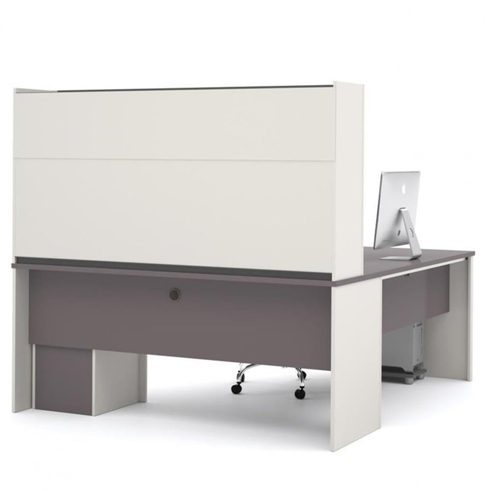 BOWERY HILL Modern Wood 5 Piece L-Shaped Computer Desk with Hutch, Slate Gray Finish, Melamine Surface, Durable Office Furniture Set with Storage, Keyboard Tray, Wire Management