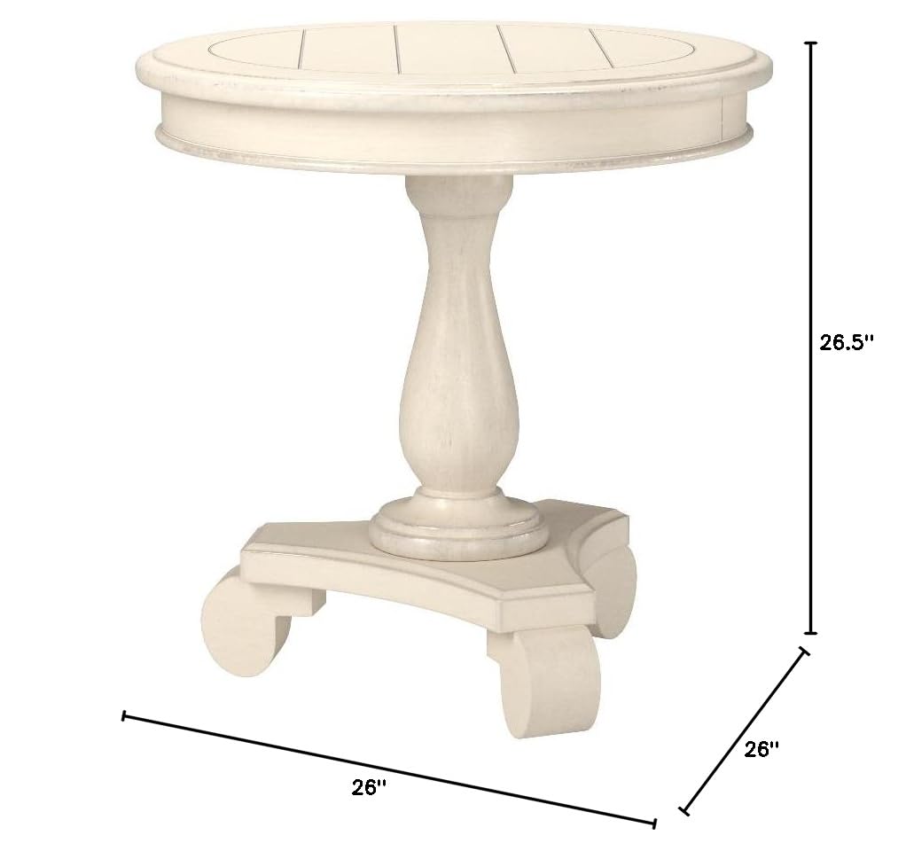 Roundhill Furniture Rene Round Wood Pedestal Side Table, Antique White