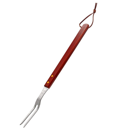 PEPKICN 2 Tine Stainless Steel Carving Fork-Barbecue Meat Fork-Camp Cooking Tool with Wooden Handle (18 inches)