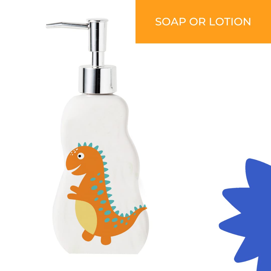 Ivanna Banana Kids Dinosaur Bathroom Set – 3-Piece Fun Bathroom Accessories for Kids, Including Toothbrush Holder, Soap Dispenser, and Cup – Adorable Dinosaur Décor for a Playful Bathroom.