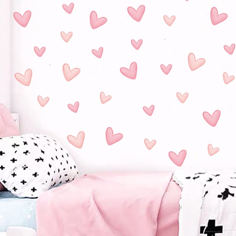 80pcs Pink Heart Shape Wall Stickers for Bedroom Living Room Girls Room Decoration Kids Room Baby Nursery Room Wall Decals Interior Wallpaper PVC Murals