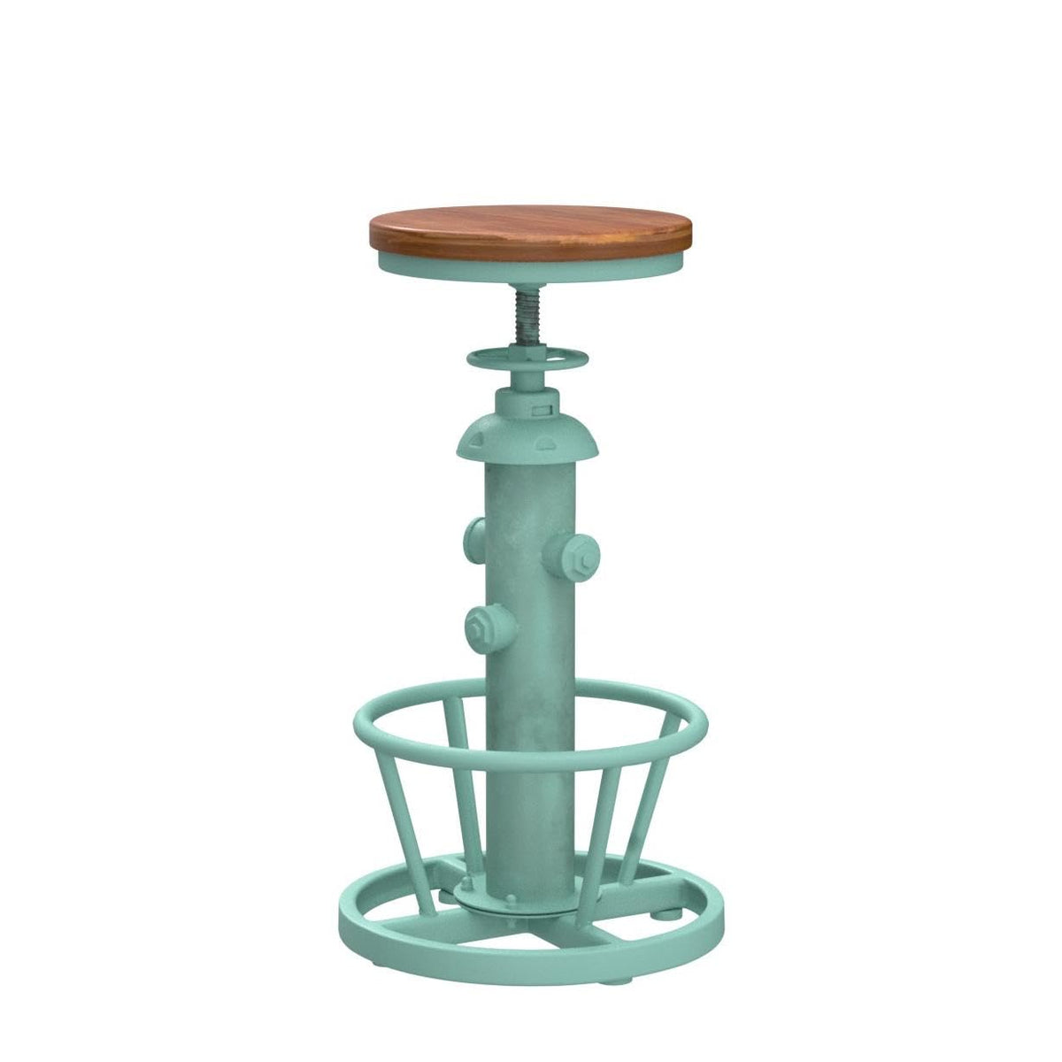 Topower Vintage adged Green Fire Hydrant Bar Stool, Solid Wood Seat, Industrial Bar Chair for Home Cafe Pub
