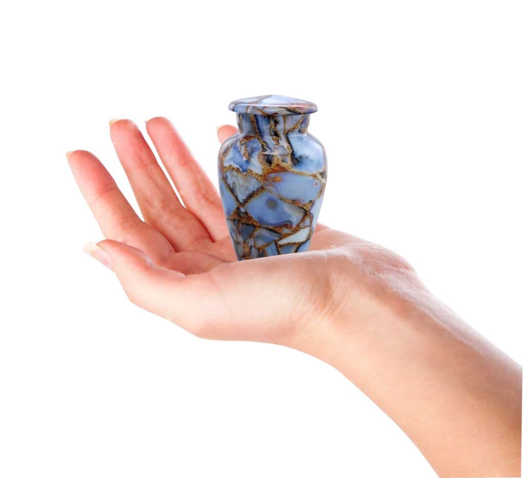 Small Keepsake Cremation Urns for Human Ashes - Marble Finish Metal Keepsake Urn - Mini Cremation Urn for Pet Ashes - Handcrafted Memorial Urn - Funeral Urns with Velvet Bag (Luxury Blue)