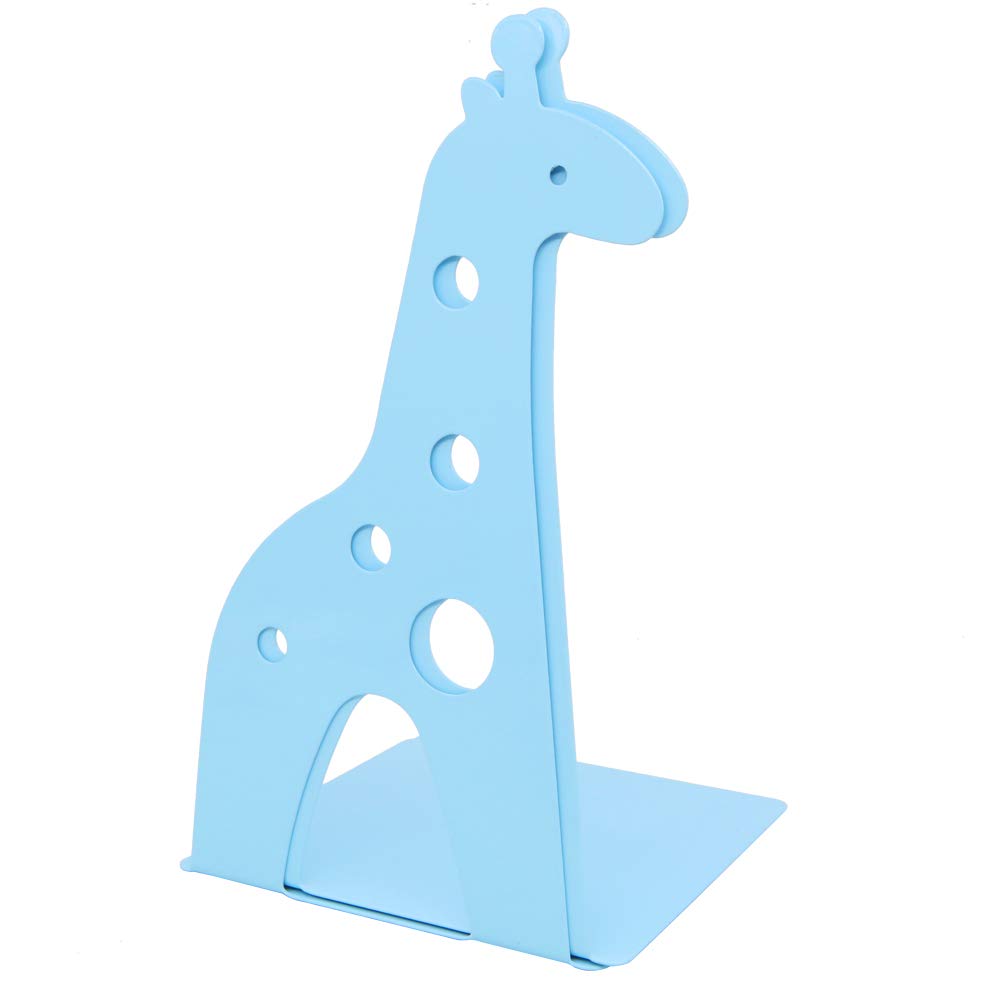 Cute Cartoon Giraffe Shape Nonskid Metal Bookends for Kids Gift Decoration (Light Blue)