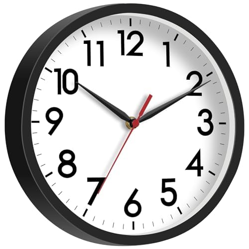 AKCISOT 8 Inch Wall Clock, Silent Battery Operated Analog Clock, Black