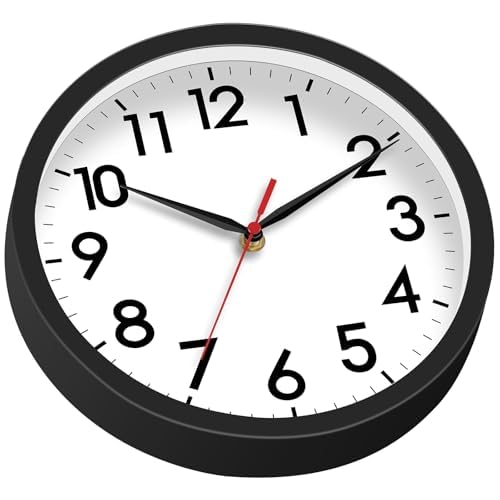 AKCISOT 8 Inch Wall Clock, Silent Battery Operated Analog Clock, Black
