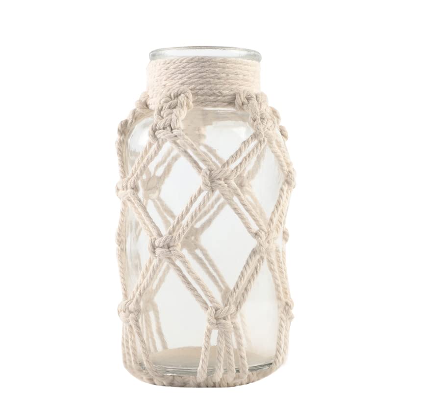 Flower Vases with Cotton Rope Cover Woven Glass Vase Decorative Flower Bottle for Dining Room/Bedroom/Bathroom/Mantel (Cotton)