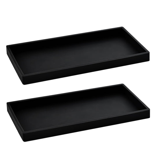 2PCS 11.8” L x 5” W Silicone Soap Dispenser Tray, Bathroom Sink Vanity Trays for Dresser Tops, Toilet, Small Black Tray for Scrubber, Lotion Bottles, Perfume, Jewelry, Candle, Key Trinket Ring-Black
