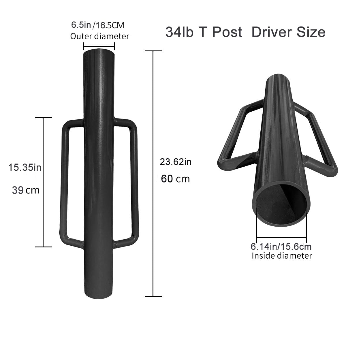 shsyue Fence Post Driver-34lb T Post Driver with Handles,Heavy Duty Post Pounder,Fence Stake Hammer,Metal Fence Post Hole Digger, Post Rammer for Installing Fences or Wooden Post