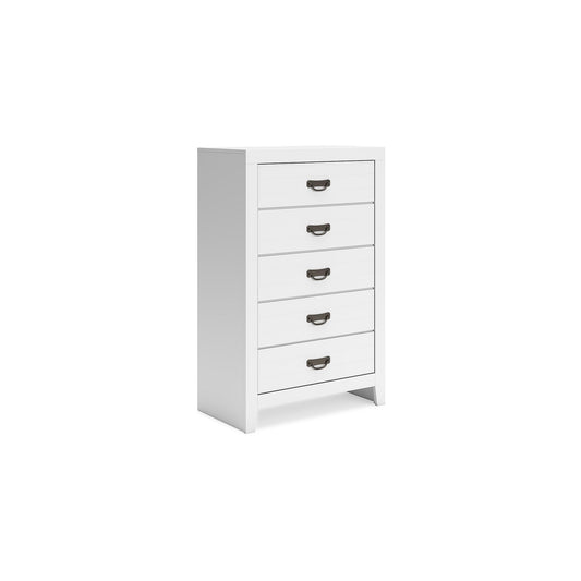 Signature Design by Ashley Binterglen Contemporary 5-Drawer Chest with Safety Stop, White