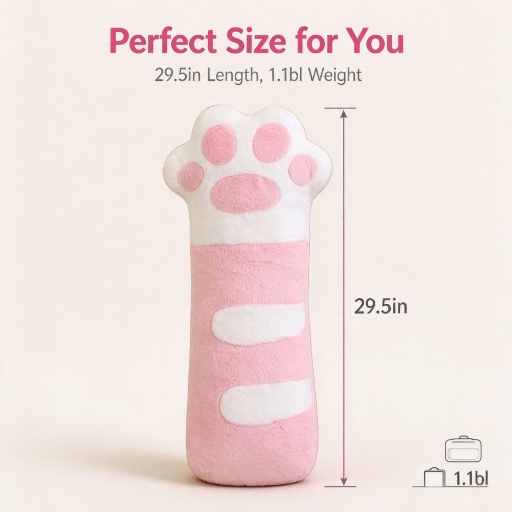 Cat Paw Plush Long Body Pillow, Soft Hugging Pillow 29.5in