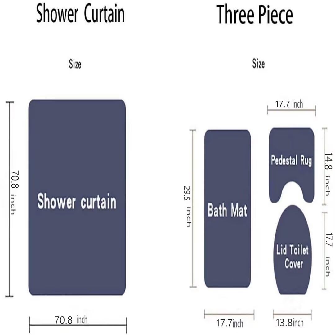 Yddsky 4 Pcs Red Rose Shower Curtain Set with Rugs Bathroom Set