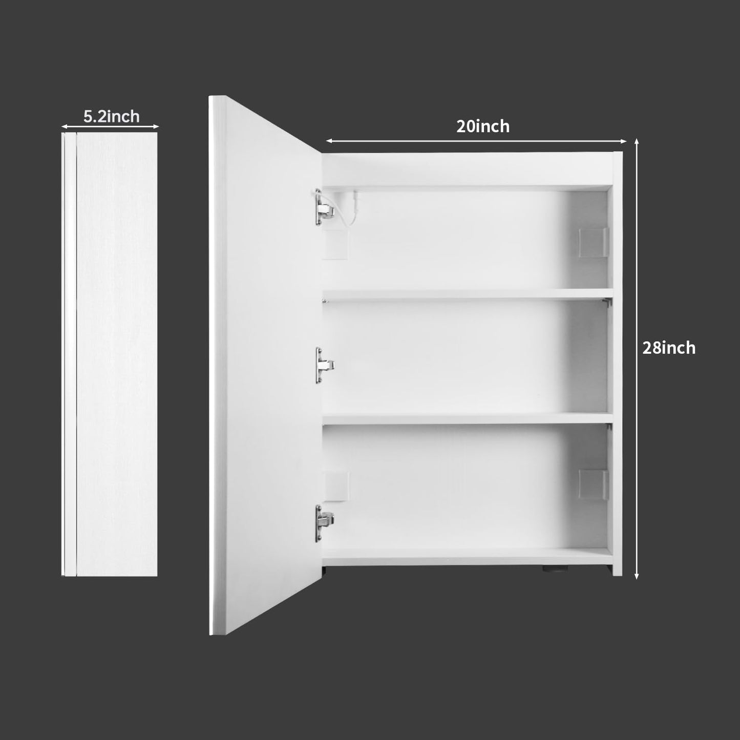 HAUSCHEN HOME 28 x20Inch LED Medicine Cabinet Mirror with Lights for Bathroom,Defogger,Stepless Dimmable, 3000K/5500K Color Temperature Wall Mounted Makeup Mirror,Adjustable Shelf (Assembly Required)