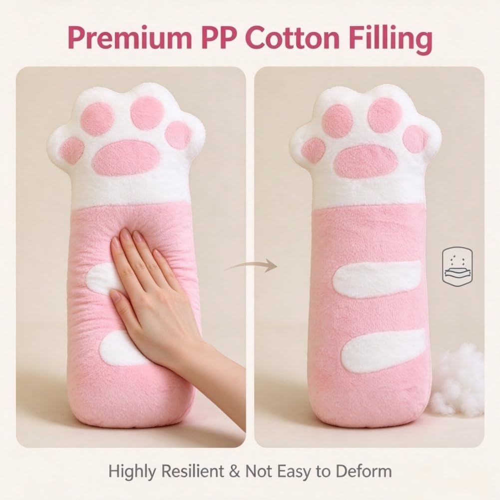 Cat Paw Plush Long Body Pillow, Soft Hugging Pillow 29.5in