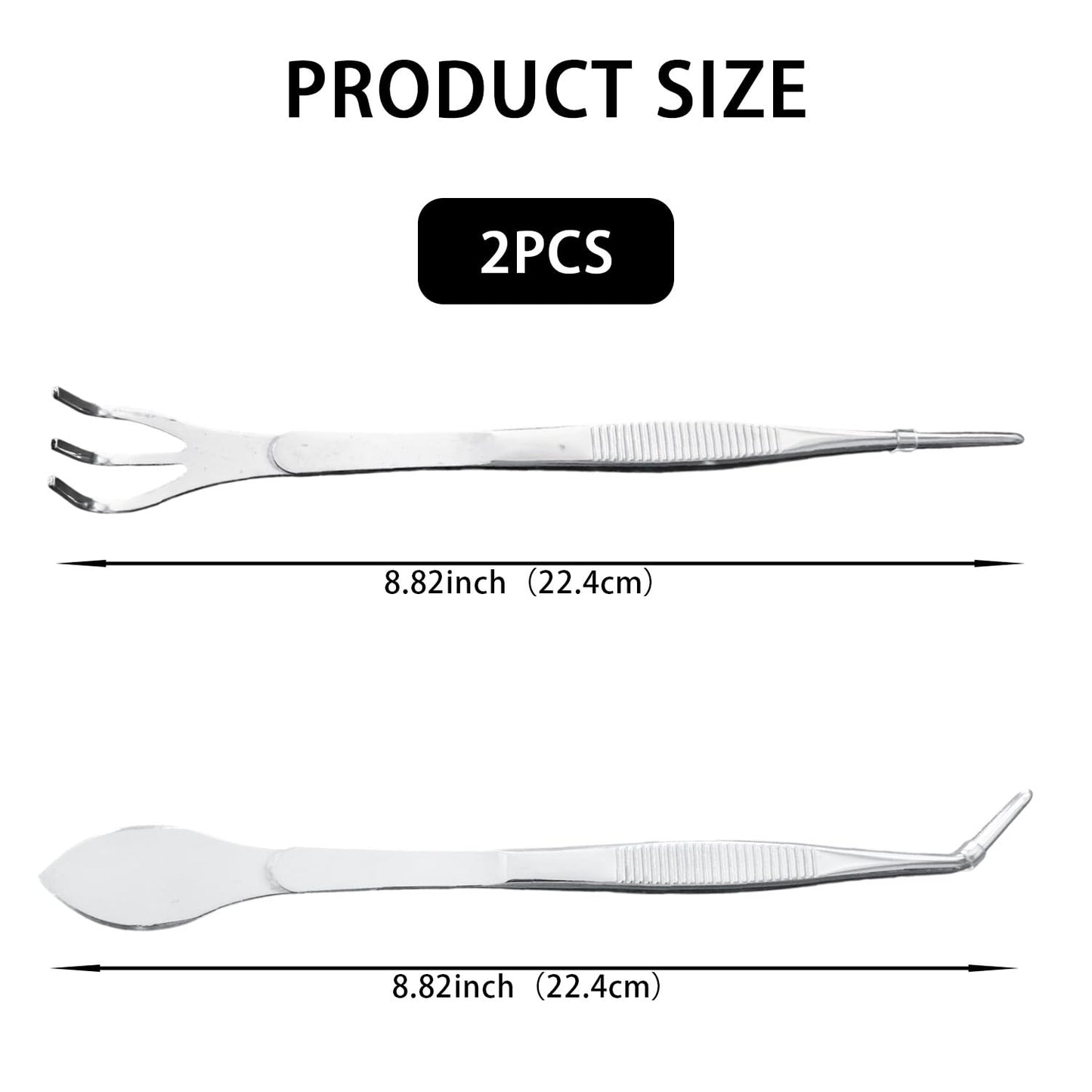 2-in-1 Bonsai Tweezers Set - 8.8" Stainless Steel Long Plant Tweezers with Rake & Spatula Tips, Straight + Curved Tools for Bonsai, Succulents & Terrariums
