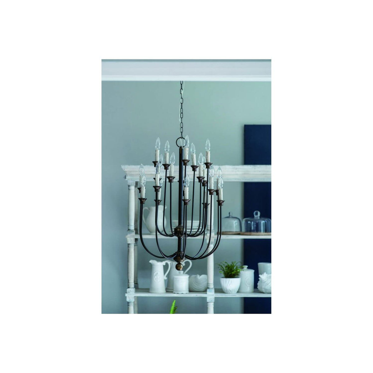 Benzara BM187943 Decorative Metal Chandelier with Multiple Candles, Brown and Cream