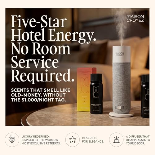Maison Croyez Waterless Essential Oil Diffuser (120ml Bottle) – Nebulizing Aroma Diffuser, 3 Intensity Levels, 1/3/6H Timer + Auto Mode, Warm Ambient Light, Up to 600 sqft