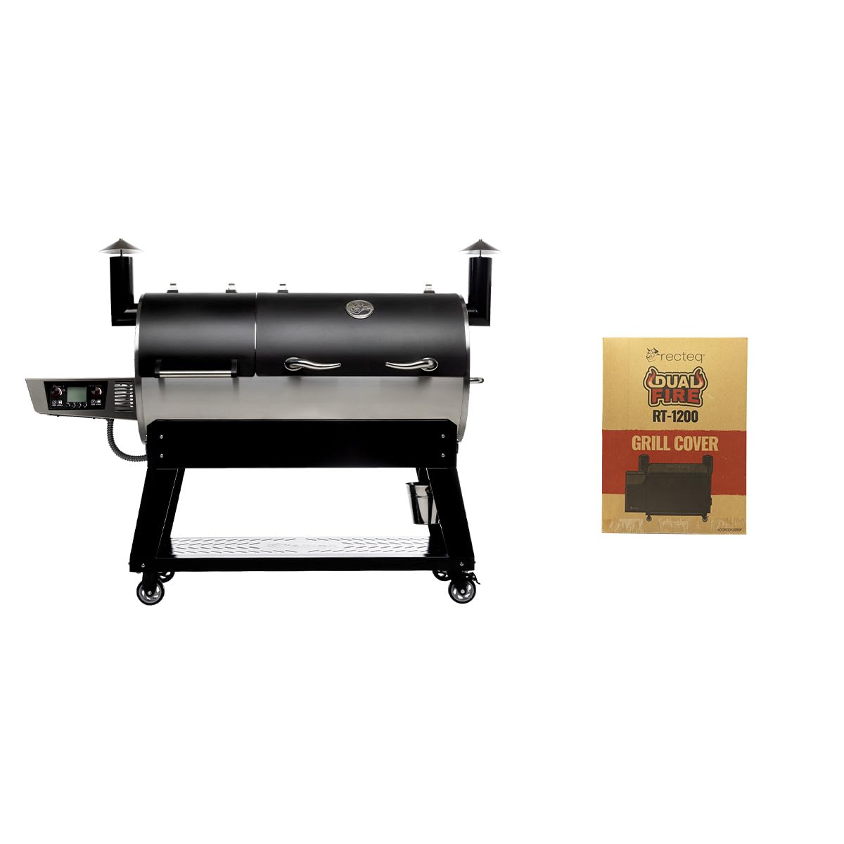 recteq DualFire 1200 Wood Pellet Smoker Grill, Wi-Fi Electric Pellet Grills, Dual Chambers for Hot and Fast + Low and Slow Cooking | DualFire 1200 + Grill Cover Bundle