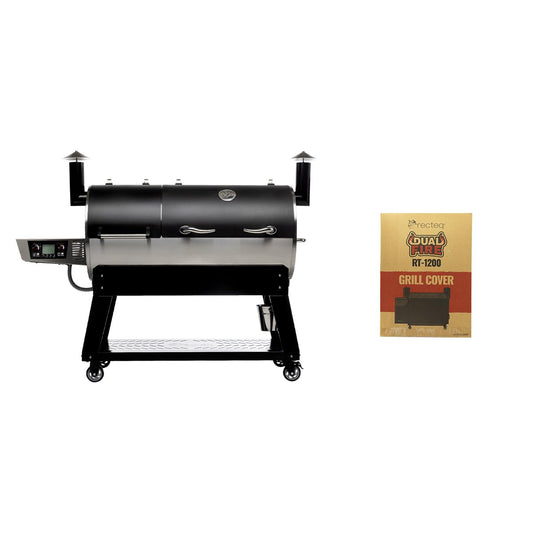 recteq DualFire 1200 Wood Pellet Smoker Grill, Wi-Fi Electric Pellet Grills, Dual Chambers for Hot and Fast + Low and Slow Cooking | DualFire 1200 + Grill Cover Bundle