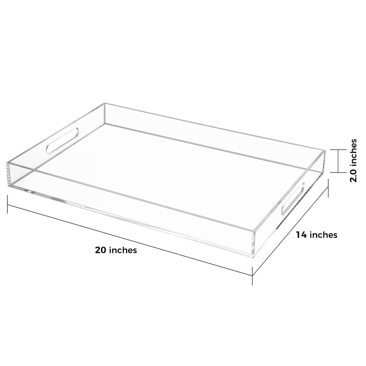 Clear Rectangular 14x20 Inches Acrylic Ottoman Tray Decorative Serving Tray with Cutout Handles Organizer Tray on Coffee Table Countertop Big Breakfast Bed Tray Living Room Appetizer Serving Food
