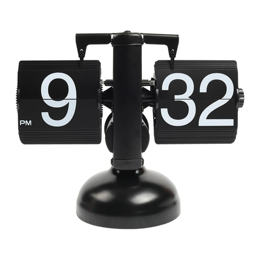 mooas Flip Desk Clock (Black), Retro Vintage Design Auto Flip Table Clock