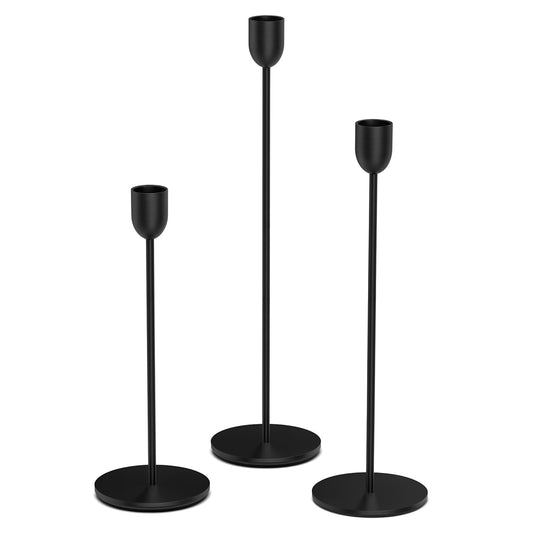 ChefBee 3PCS Black Tall Taper & Pillar Candle Candlestick Holder
