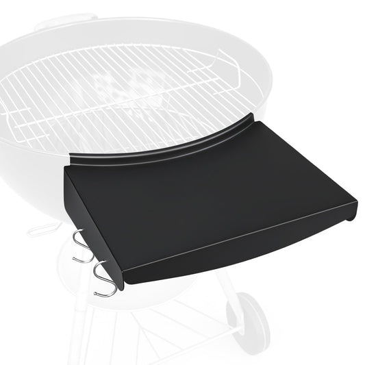 Uniflasy Side Table Shelf for Weber 22” Kettle Grills - Master Touch, Premium, Original Charcoal Grill Accessories, Black Steel with Hooks