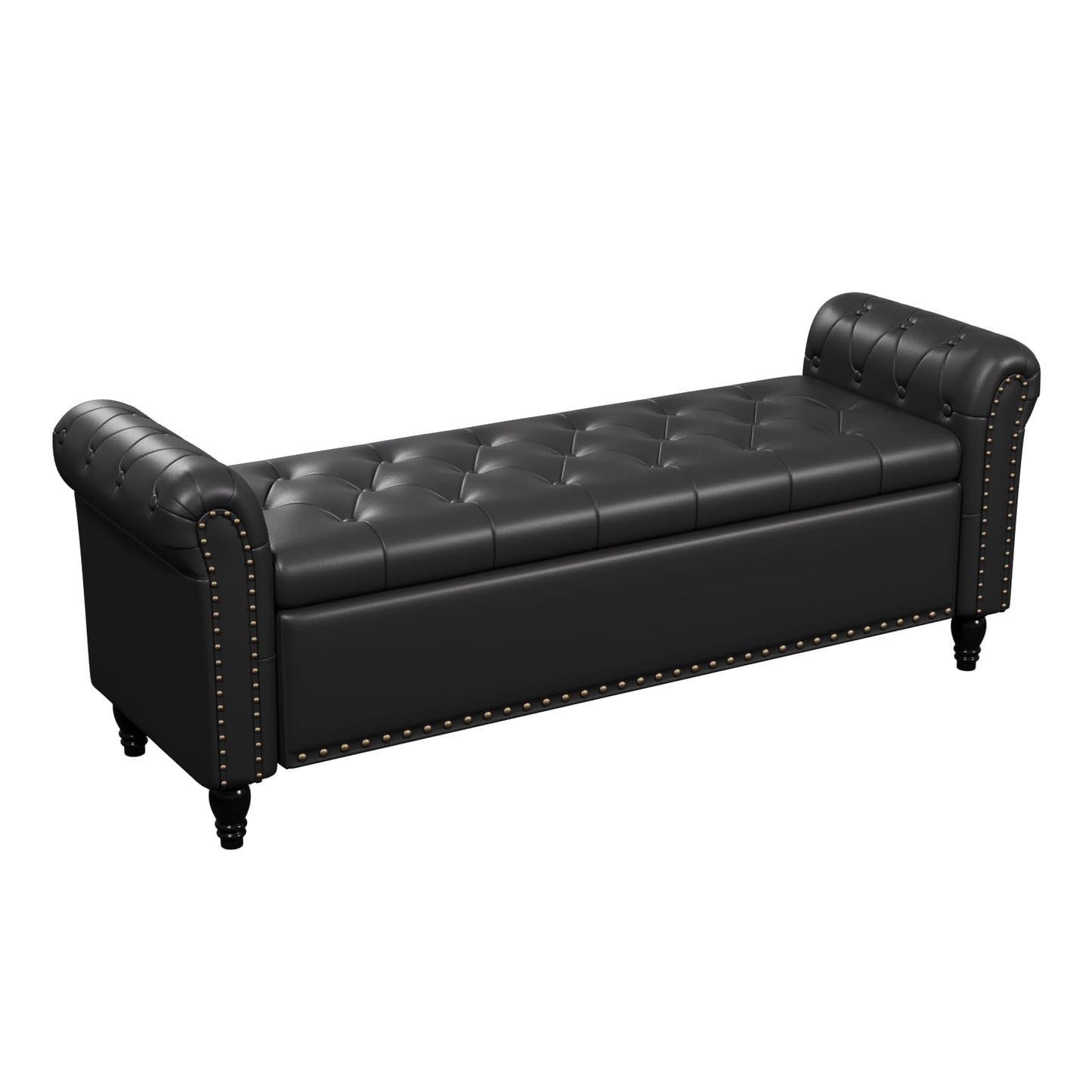 FiveWillowise 65" Bedroom Bench, End of Bed Bench with Storage, Black
