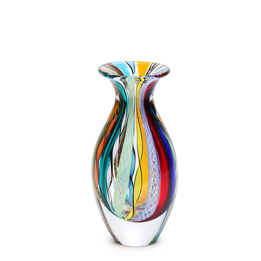 Murano Style Glass Vase Hand Blown Colored Canes Boho Effect Home Decor