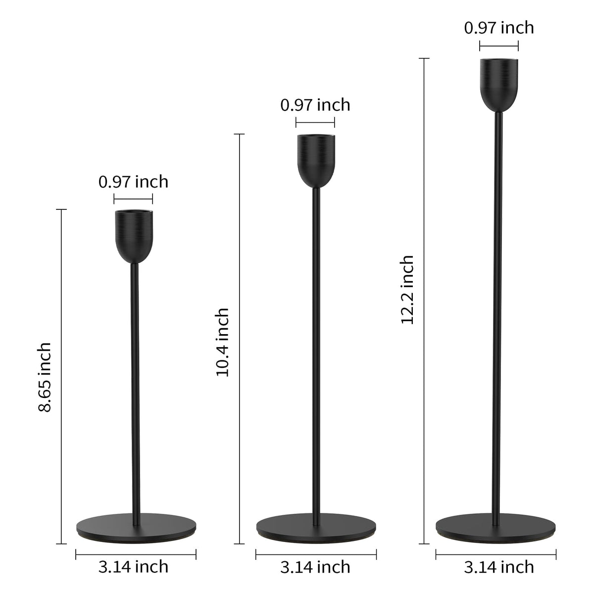 ChefBee 3PCS Black Tall Taper & Pillar Candle Candlestick Holder