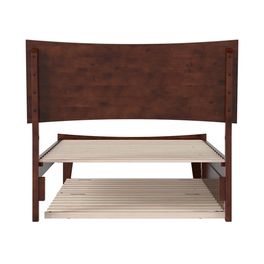Pemberly Row Twin XL Solid Wood Platform Bed with Trundle, Walnut Finish, Horizontal Plank Headboard, Built-in Slat Kit, Durable Hardwood/Veneer Construction, 600 lb Capacity, Bedroom Furniture