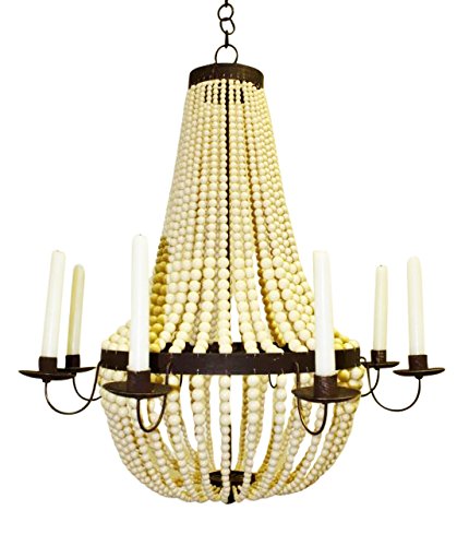 MY SWANKY HOME Romantic Iron Cream Beaded Candle Chandelier | Victorian 6 Light Baroque
