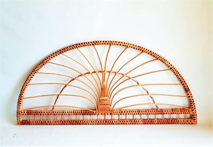 Boho Rattan Headboard - Handwoven Wicker & Solid Wood Frame - Queen/King/Full/Double Size Bed Headboard