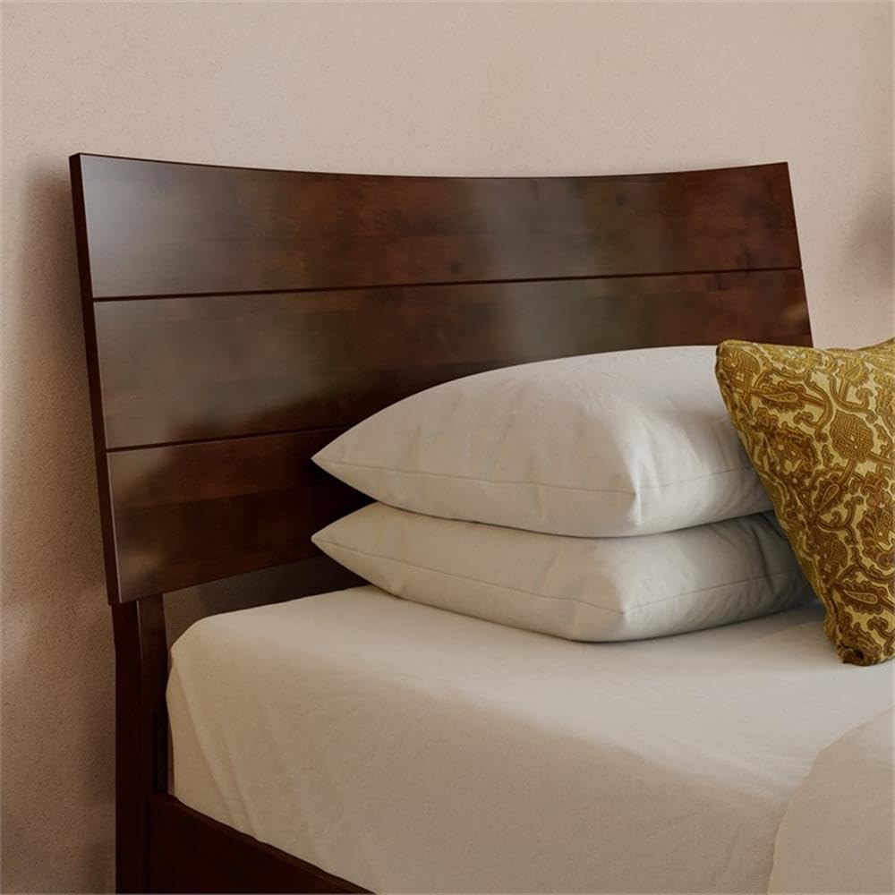 Pemberly Row Twin XL Solid Wood Platform Bed with Trundle, Walnut Finish, Horizontal Plank Headboard, Built-in Slat Kit, Durable Hardwood/Veneer Construction, 600 lb Capacity, Bedroom Furniture