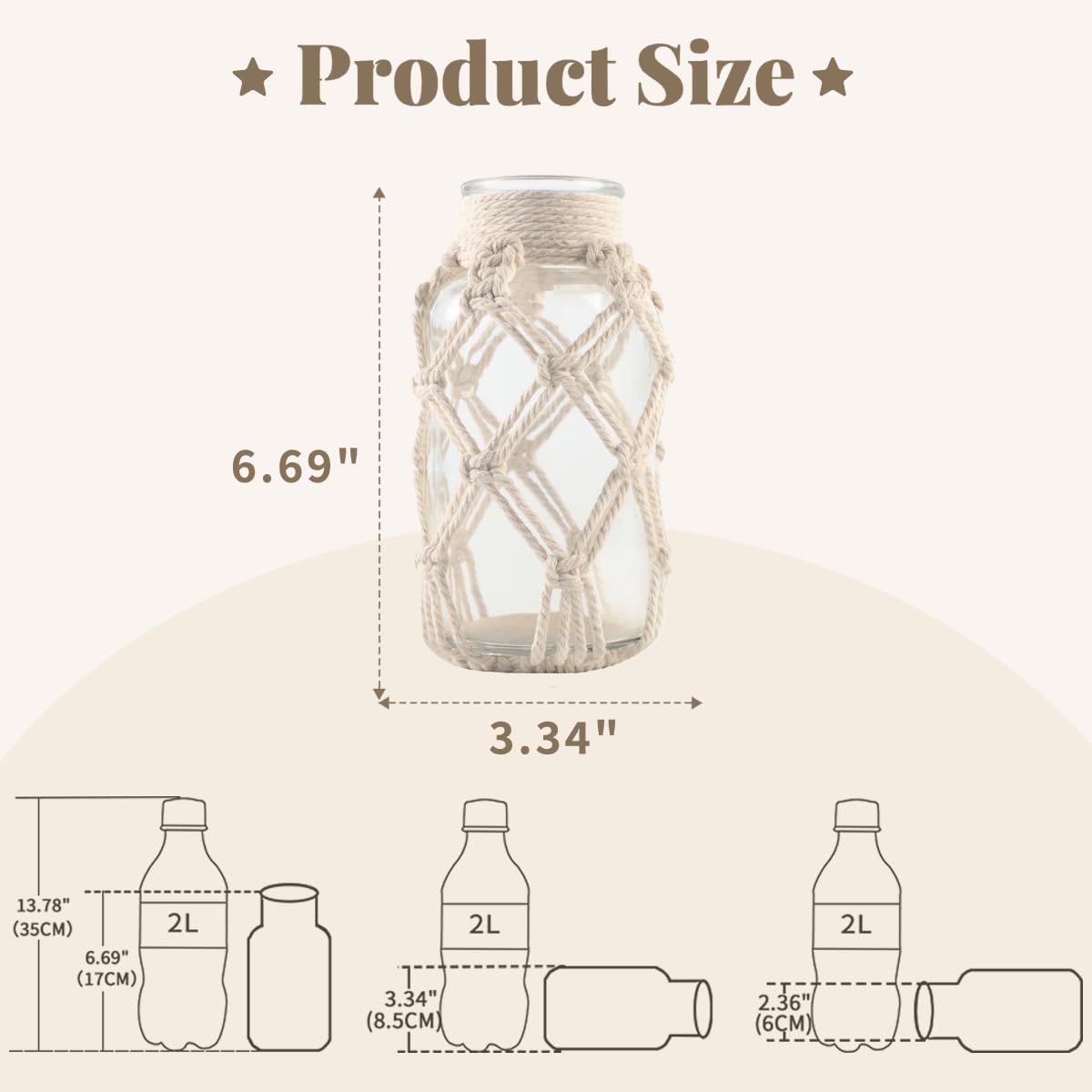 Flower Vases with Cotton Rope Cover Woven Glass Vase Decorative Flower Bottle for Dining Room/Bedroom/Bathroom/Mantel (Cotton)