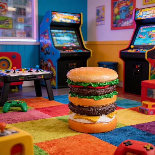 GLOGLOW Hamburger Stool, Creative Small Stool Shoe Changing Stool Furniture Decoration Foot Rest Stool for Kitchen Living Room Bedroom Playroom(Burger Stool)