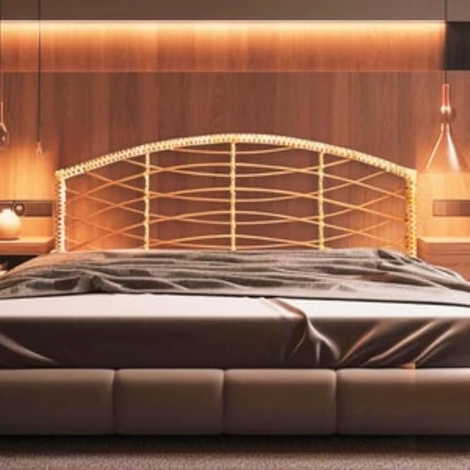 direfly Handwoven Rattan Headboard – Natural Wicker & Wood Frame