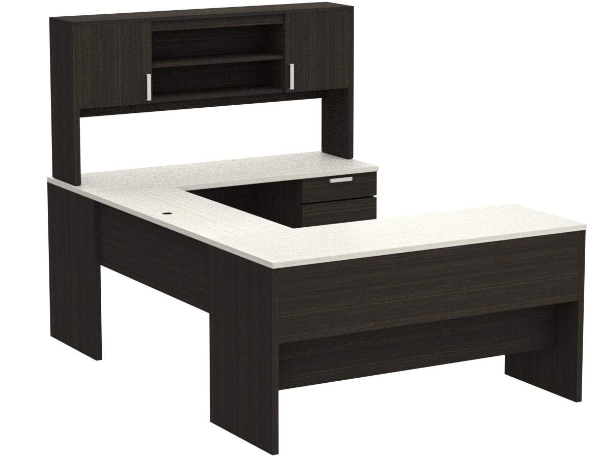 Bestar, Ridgeley Collection, 3-Piece Set Including a U-Shaped Desk with Hutch, a Lateral File Cabinet, and a Bookcase