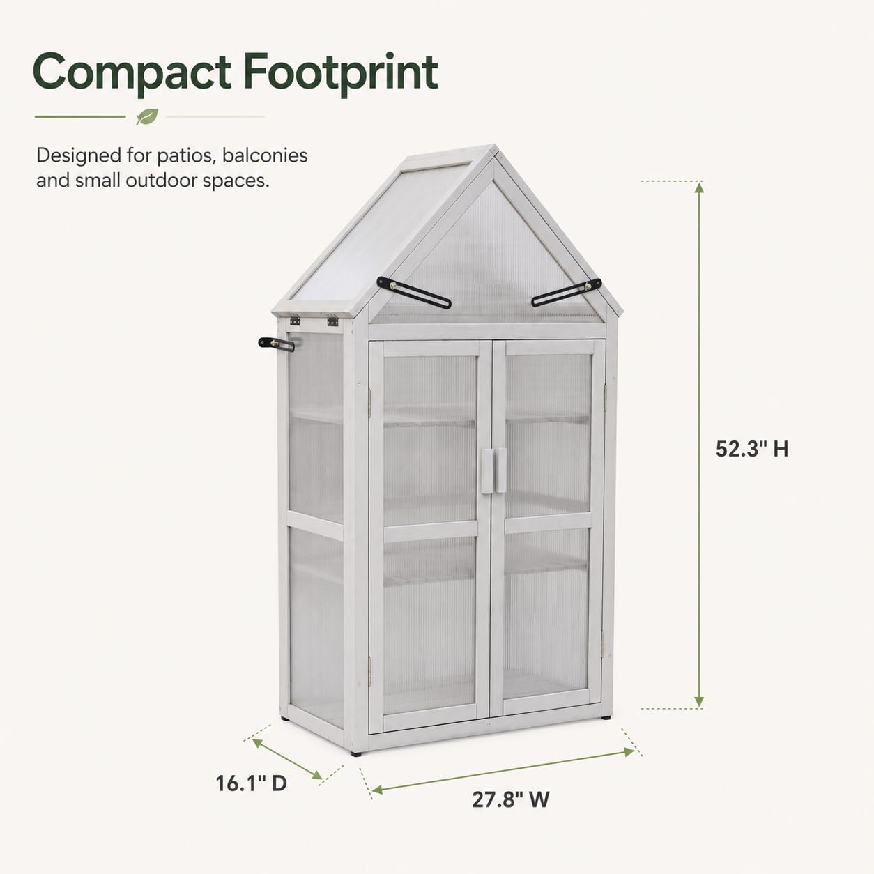 WizSeq Wooden Mini Greenhouse Outdoor, 52.3" Cedar Cold Frame Plant Stand with Adjustable Roof, Removable Shelves and Wall Brackets for Patio, Balcony, Garden, French Gray