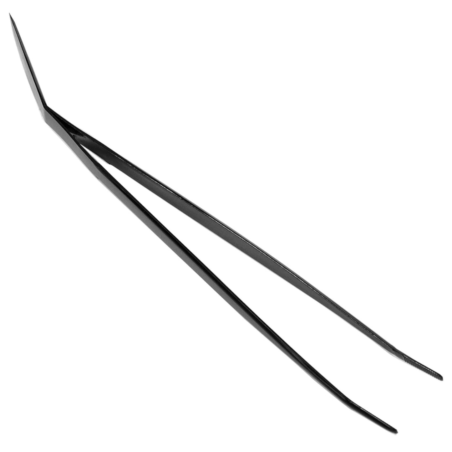 KAKURI Bonsai Tweezers Curved Serrated Tips with Spatula 8.8" - Made in Japan - Professional Bonsai Care Tool - Black Coated Japanese Stainless Steel