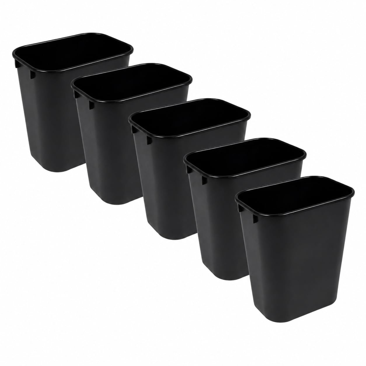 3.5 Gallon Black Wastebasket Under Desk Plastic Trash Can | 5 PACK