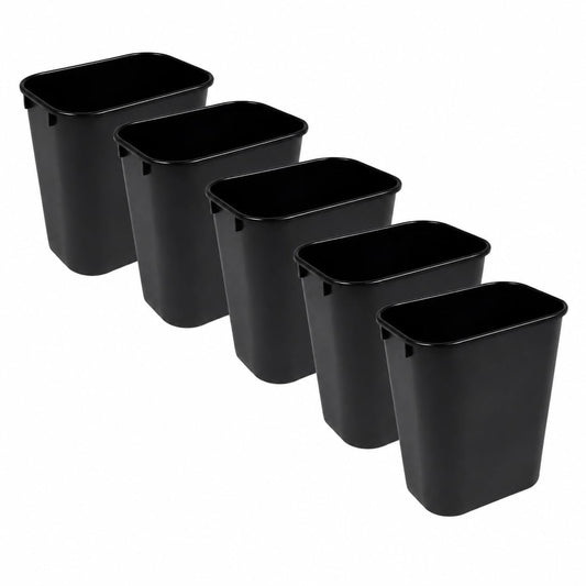 3.5 Gallon Black Wastebasket Under Desk Plastic Trash Can | 5 PACK