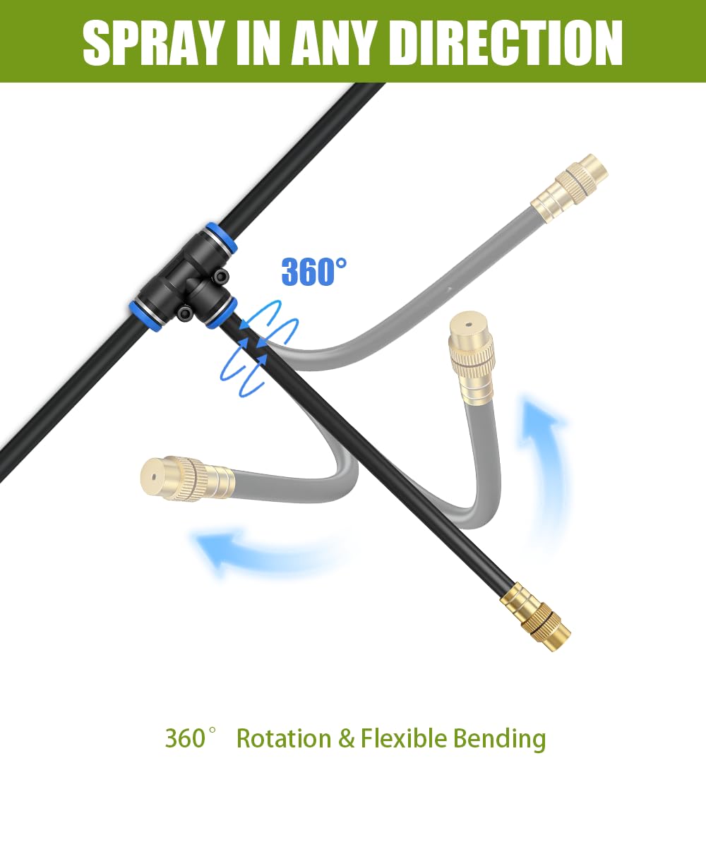 80FT 5/16" Misting Irrigation System for Garden with 30 Adjustable Nozzles