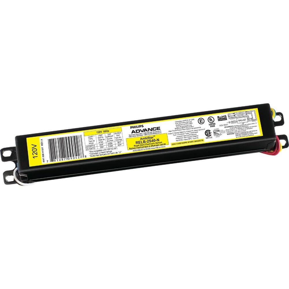 Philips Advance RELB-2S40-N Electronic Ballast, T12 Lamps, 120V Lighting, 1 Count (Pack of 1), Black