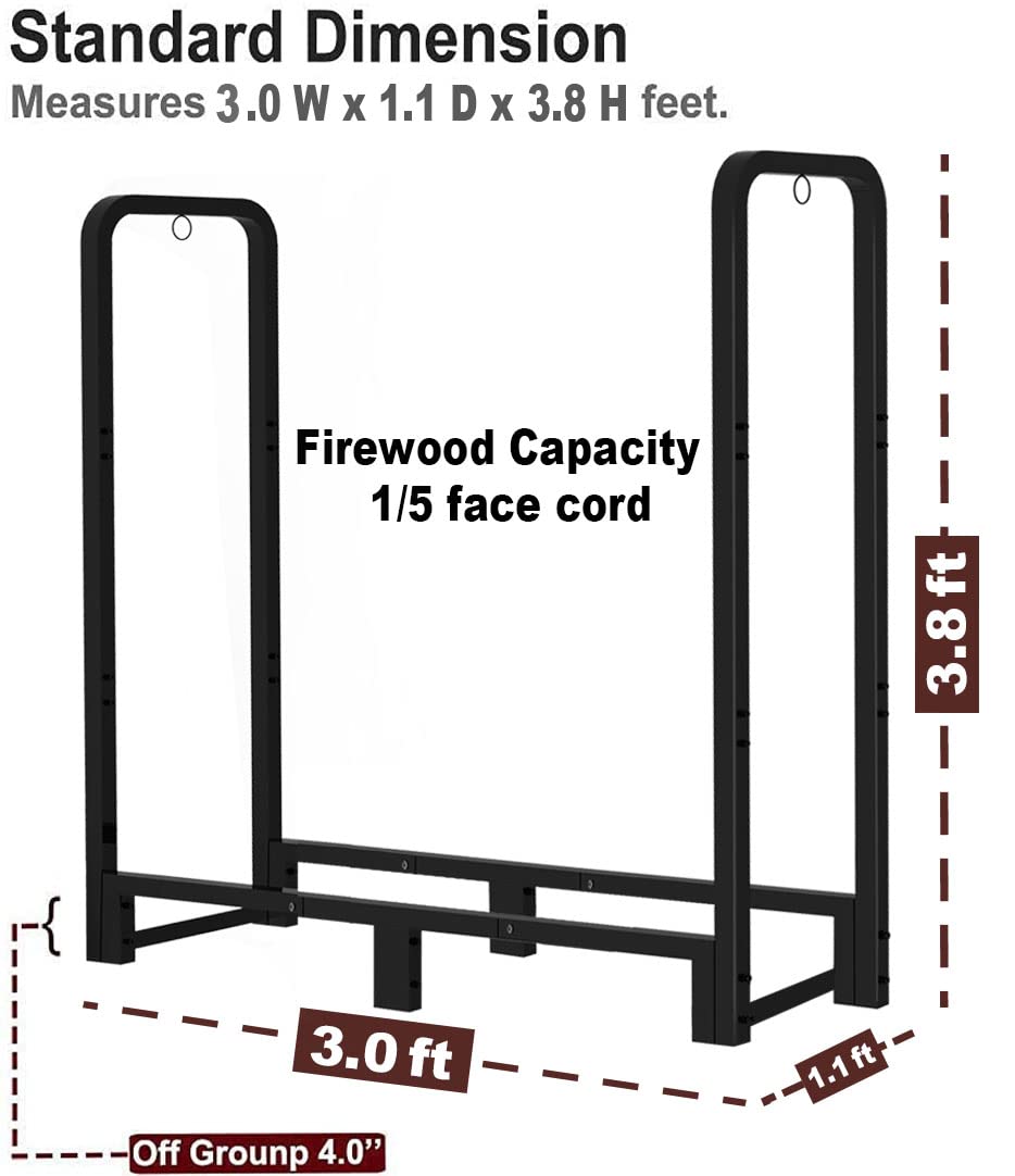 Artibear 3FT Firewood Rack Stand Heavy Duty Logs Holder for Outdoor Indoor Fireplace Metal Wood Pile Storage Stacker Organzier, Matte Black