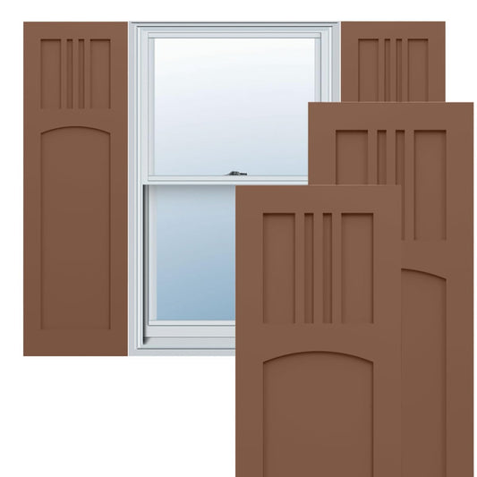 Ekena Millwork 15"W x 64"H True Fit PVC San Miguel Mission Style Fixed Mount Shutters, Burnt Toffee (Per Pair - Hardware Not Included)