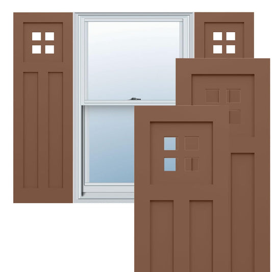 15"W x 60"H True Fit PVC San Antonio Mission Style Fixed Mount Shutters, Burnt Toffee (Per Pair - Hardware Not Included)